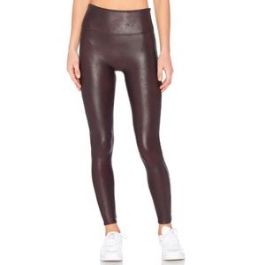 SPANX Faux Leather Leggings - Wine / Burgundy Sz L